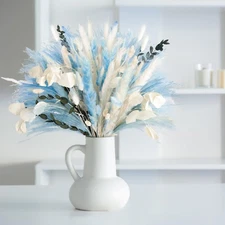 N&T NETING 101Pcs Blue Pampas Grass Decor Natural Dried Floral Pampas Grass L...