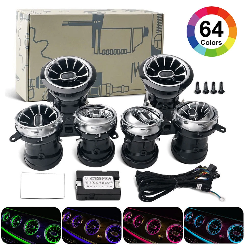 6x 64-Colors Front Dash Air Vent Ambient Light For Mercedes E-Class W213 2016-23 - Image 3 of 4