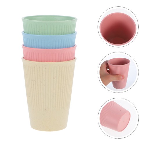 4 Pcs Vertical Pattern Drinking Cup Set Box Baby Child Plastic Cups Reusable