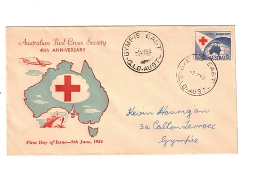 Australia 1954 Red Cross on FDC,cds GYMPIE EAST Qld