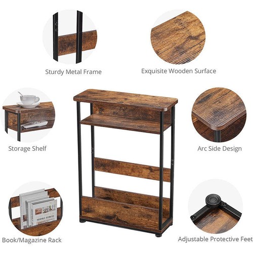 Vintage Narrow 3-Tier Small Space Side Table with Magazine Rack Office Gift - Picture 4 of 7