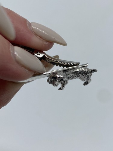 EMMONS Tie Clip Clasp Dog Puppy Irish Setter Silver Tone Gordon English Vintage - Picture 2 of 6