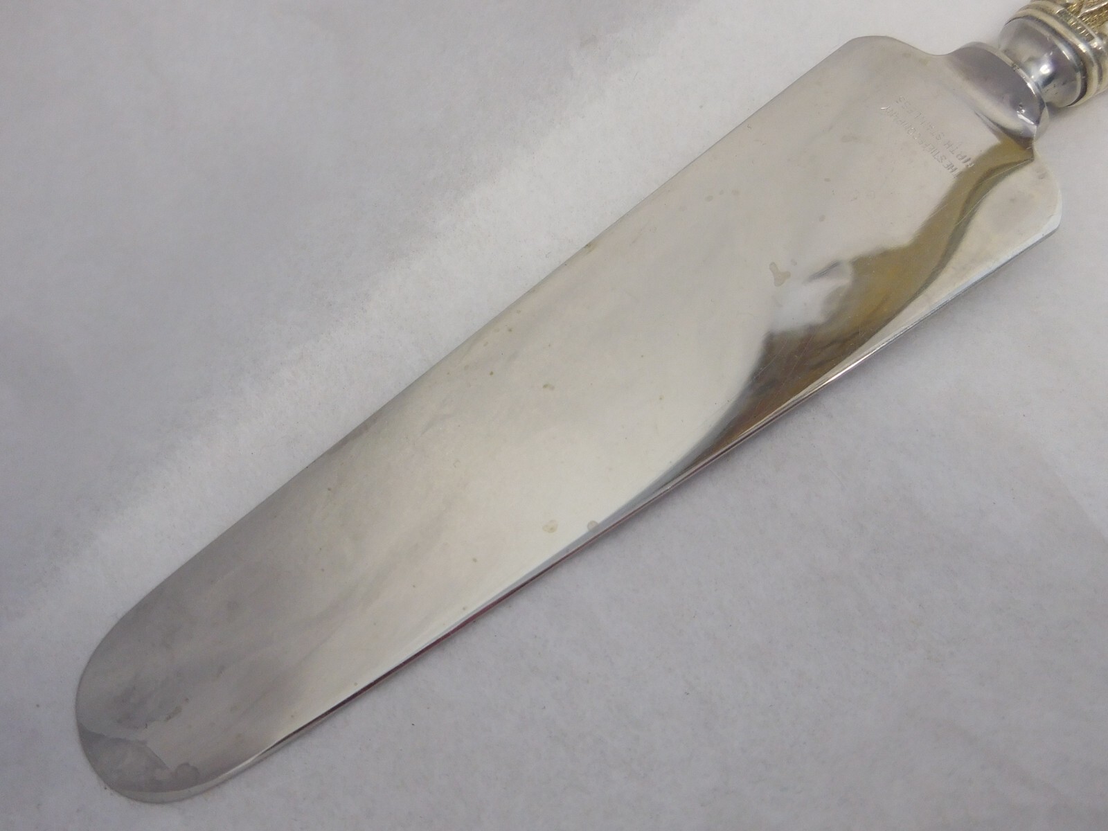 STIEFF FORGET-ME-NOT 1910 STERLING SILVER & STAINLESS CAKE KNIFE 9 3/4" NO MONO