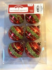 Holiday Time 6 Shatterproof Ornaments Red w /Gold Glitter
