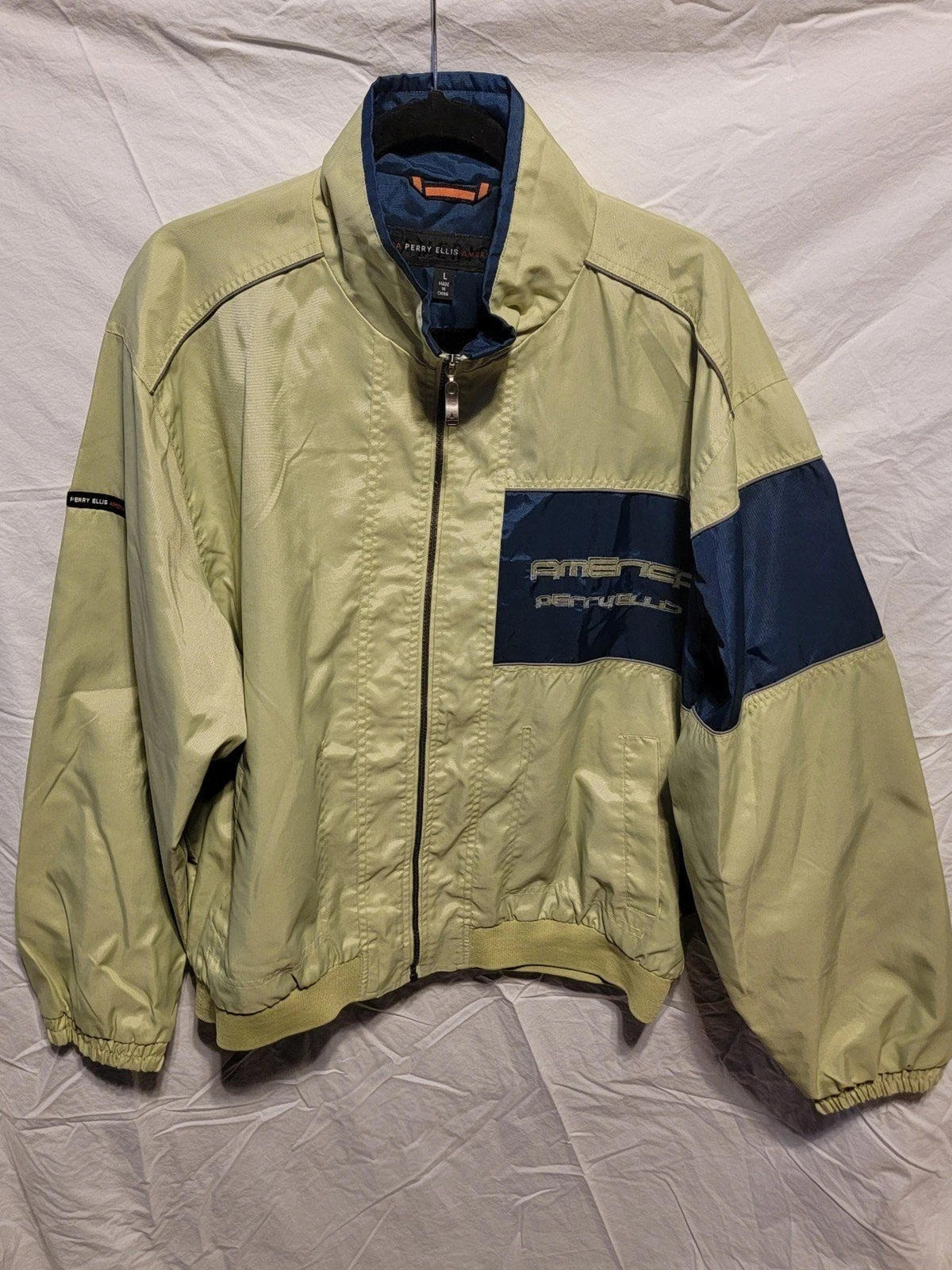 Vintage Perry Ellis America Windbreaker Jacket Mens Size L Full Zip Spell Out
