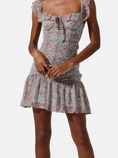 Astr the label Green Pink Floral Ruched Front Mini Dress size L Excellent