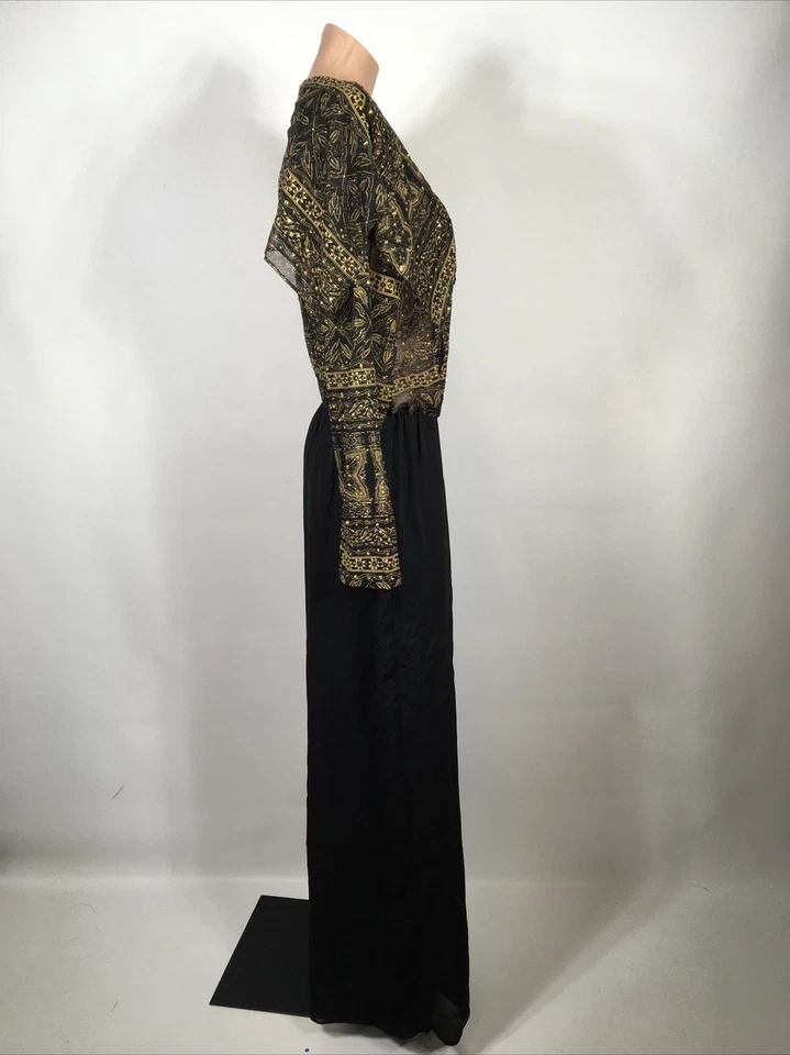PG Collections Black GOLD Chiffon VTG 80s Romper USA MADE Grunge Jumpsuit Sz 12 - Image 4 of 4