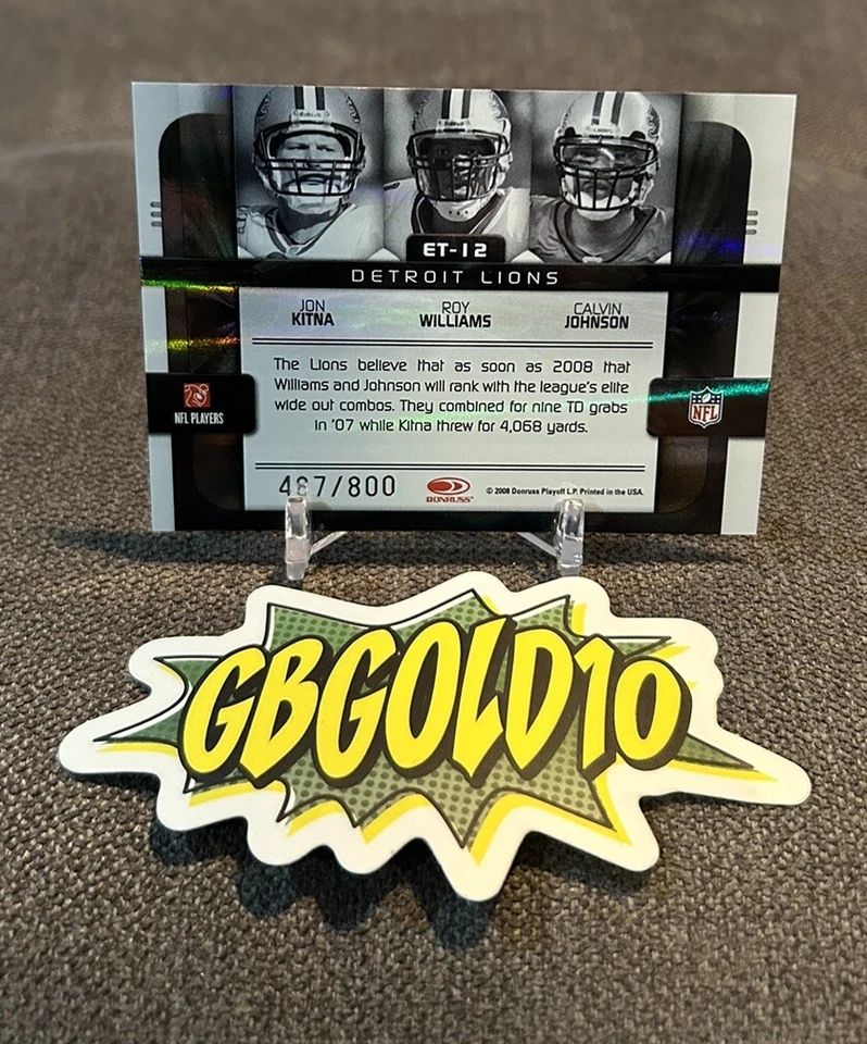 2008 Donruss Elite Kitna/Williams/Calvin Johnson Elite Teams /800 - Image 2 of 3