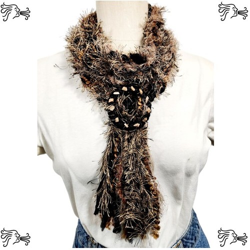 Crocheted Yarn Rope Scarf w/ Stone Wrapped Fringe & Yarn & Stone Wrapped Buckle - Picture 5 of 29