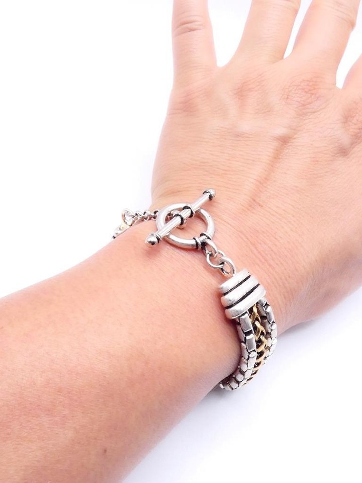 UNIQUE Rustic 3 Gold & Silver Plated Cable Box Chains Toggle Ring Clasp ...