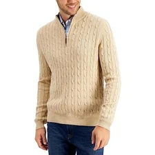 Club Room Men's Cable Knit Quarter-Zip Cotton Sweater Ivory Size 4