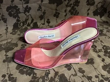 Charles David Espy Pink Slip-On Wedge Sandal Flamingo Pink NEW