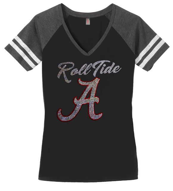 Women's Alabama Crimson Roll Tide Football Ladies Bling Vneck Shirt S