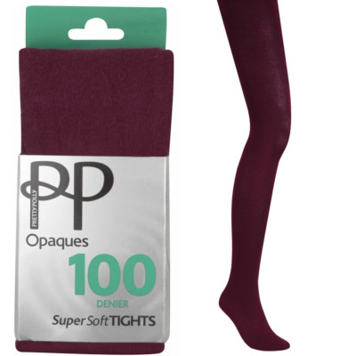 Pretty Polly 100 Denier Tights - Red Wine - Super Soft Opaques - Small Medium