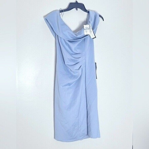 NWT Xscape Women's Off Shoulder Cocktail Dress Ruched Size 14 sky mist - Picture 6 of 9