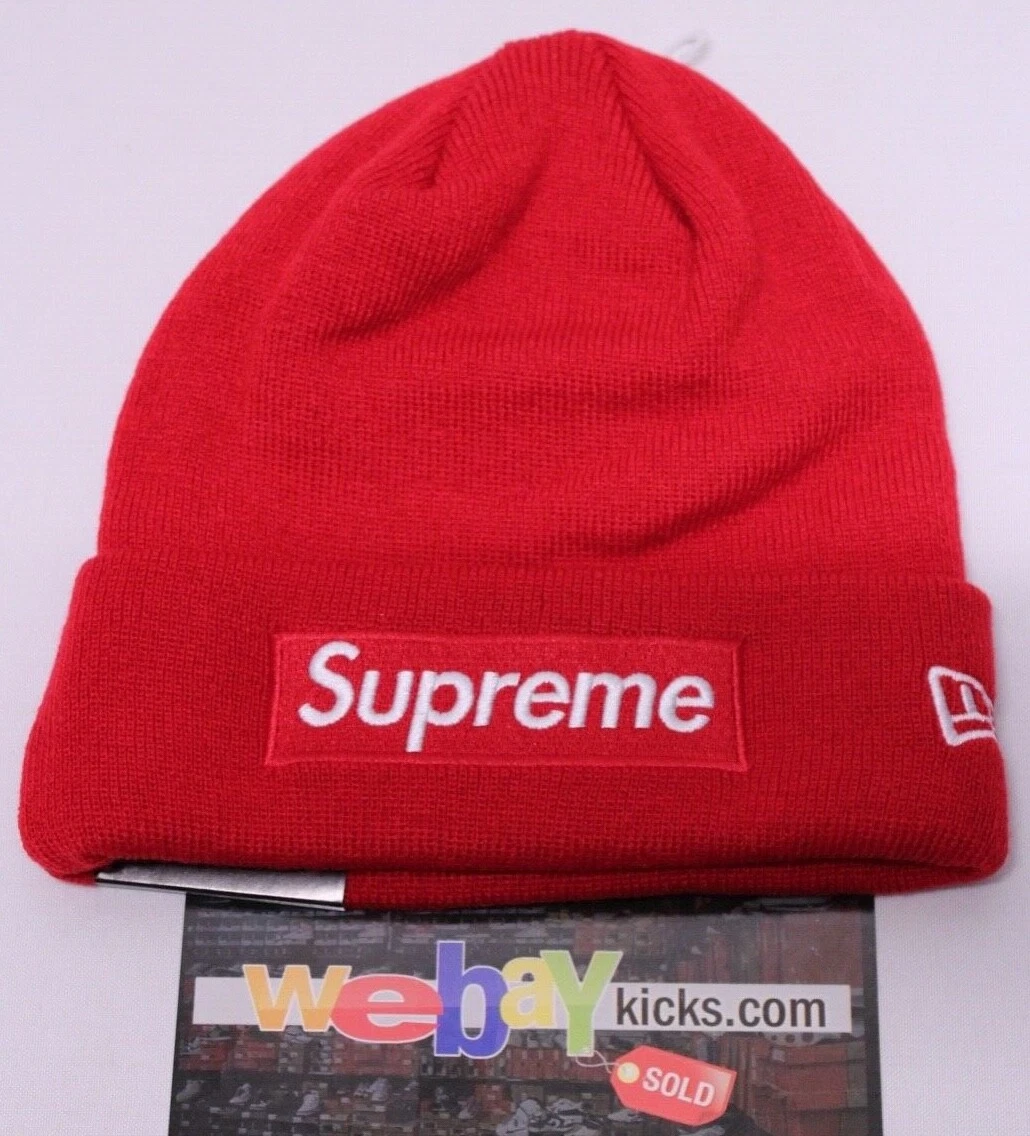 Supreme x New Era New York Box Logo Red White Logo Beanie Hat FW18BN59  Brand New