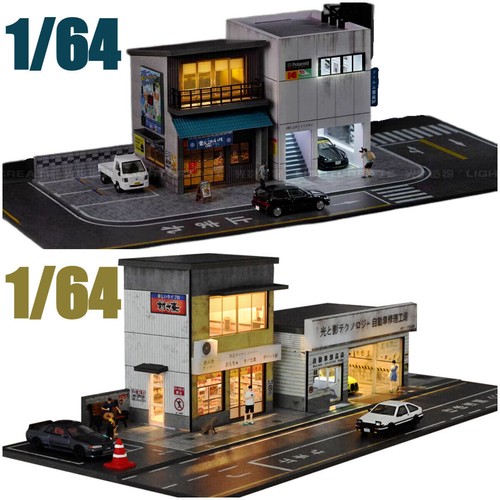 Diorama 1/64 Modellino Auto Garage Illuminazione LED Città Negozio Edificio Scena Modello Regalo - Foto 20 di 50