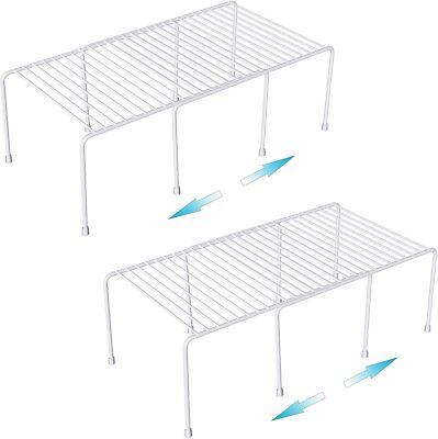 Expandable Cabinet Shelf Organizer,Metal Shelf Riser Kitchen Counter  2 Sets