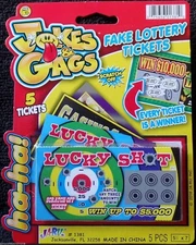 FAKE LOTTERY TICKETS 5 Joke GAG Stocking FOOL Prank TRICK Scratch WINNER Fun NEW