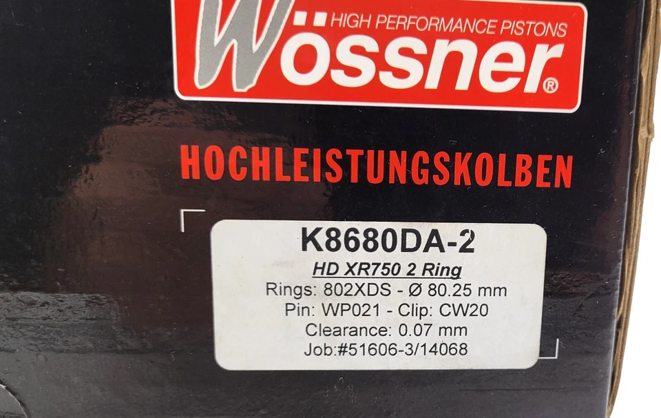 PISTÓN WOSSNER H-D XR750 1972-2015 SE ADAPTA A 3.162" DIÁMETRO TAMAÑO 2 ANILLOS DISEÑO 12.5:1 CR Foto 3 de 3