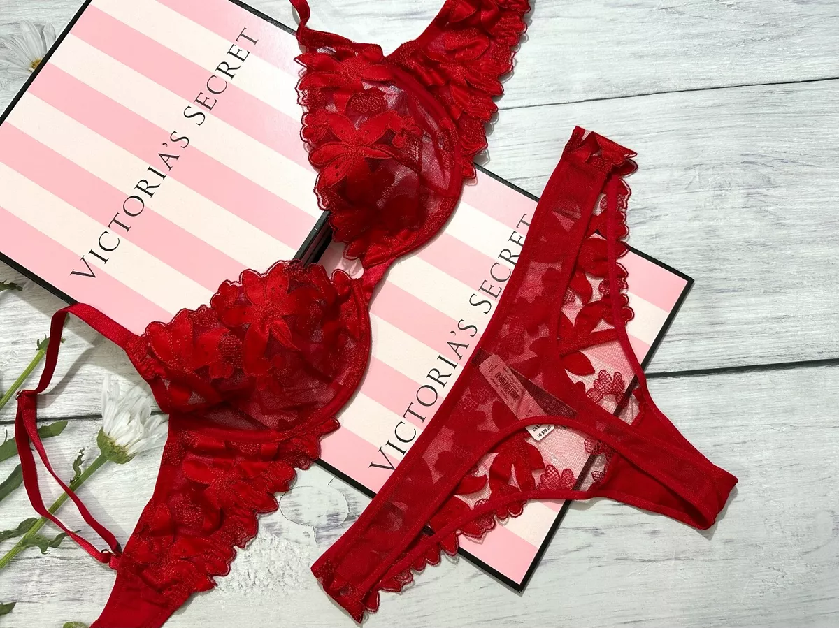 Victoria s Secret LUXE Unlined Appliqu Embroidered Demi Thong Bra