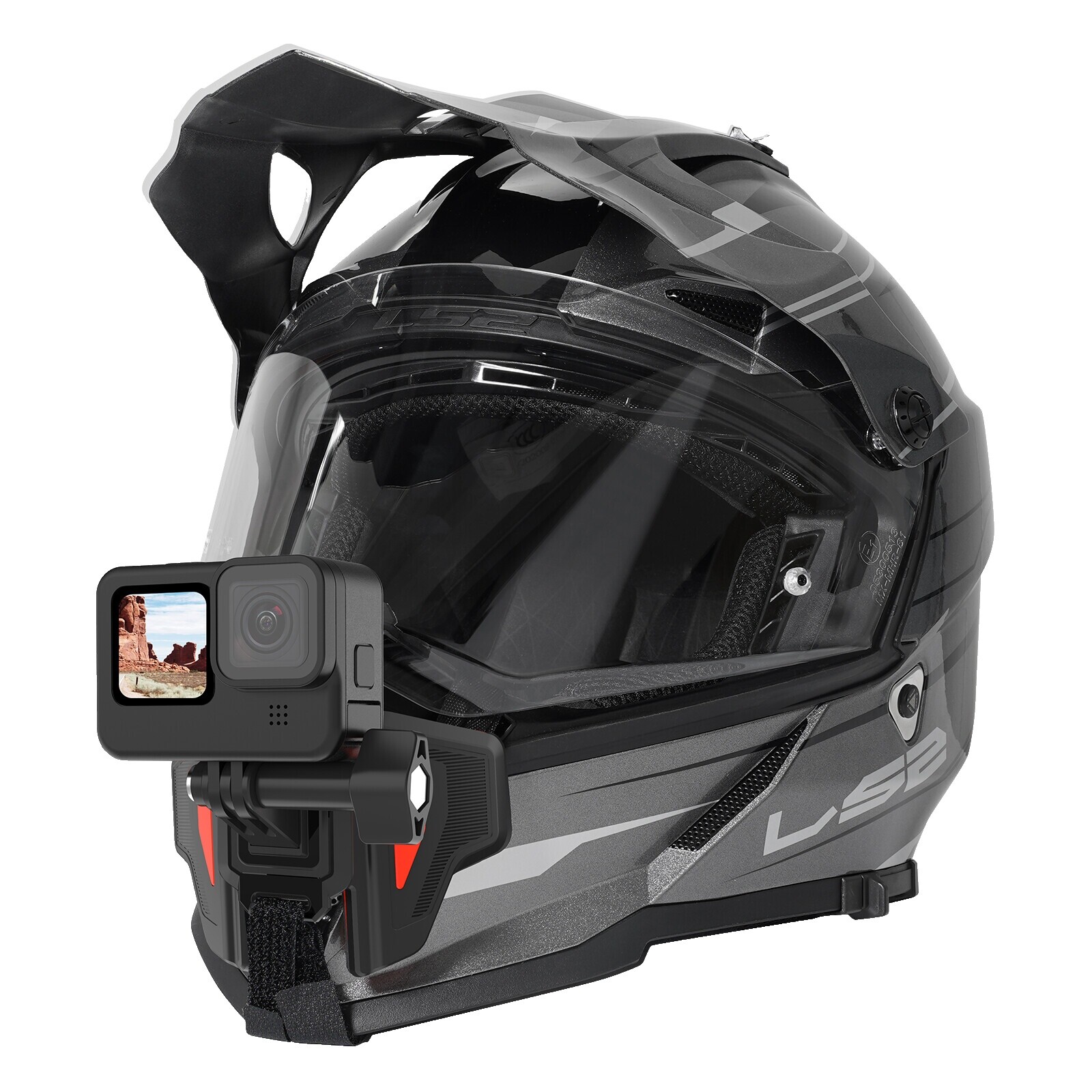 chin guard for open-face motorcycle helmets FLEX Mount DEMON FR LINK SYSTEM CHIN – MotoRadds absorbing core finished with an ultra GoPro Camera Mount | Chin