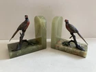 Antique Cold Painted Bronze Pheasants On Polished Onyx Base Bookends Pair
