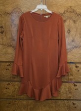 GIANNI BINI ~ WOMEN'S TERRACOTTA RUFFLED EVENING CAREER DRESS ~ SZ 10