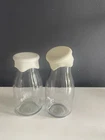 Vintage Anchor Hocking Glass Milk Bottles Jars w/White Silicone Lid Set of 2 USA