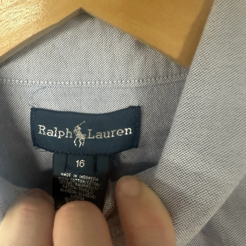 Ralph Lauren Shirt Boys Size 18 Blue Oxford Long Sleeve Button Up Cotton - Image 3 of 3