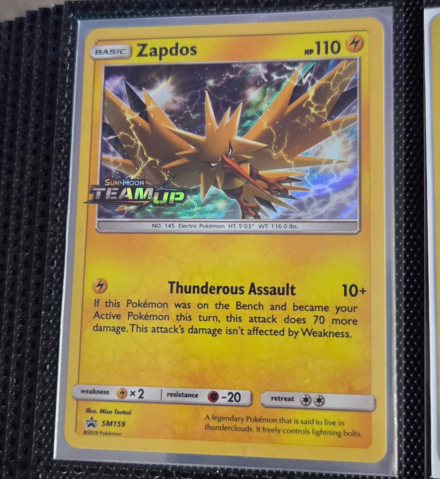 Polemon Card Zapdos SM159 Team Up Holo Rare Prerelease Promo 