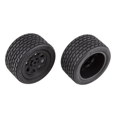 Team Associated SR10 Rear Wheels with Street Stock Tires, mounted / AE71195