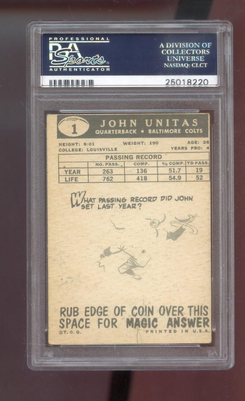 1959 Topps #1 Johnny Unitas John Unitas PSA 3 (MC) Graded Football Card Colts view 2