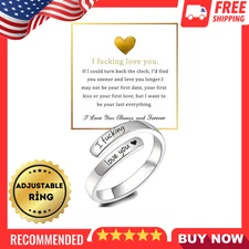 I F♡Cking Love You Ring for Women, Hope Rings Adjustable Stainless Steel Silver