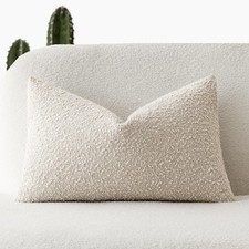 Textured Boucle Throw Pillow Covers Soft Lumbar Cushion Cases 12x20 Inch