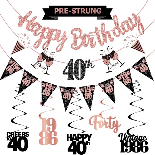 40th Birthday Decorations Kit for Women, Rose Gold Happy 40th Birthday Banner...