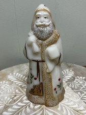 Fenton Olde World Santa 5299 White Satin Gold Trim Signed D Fredrick Christmas