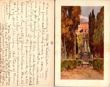 Villa d'Este Tivoli Postcard Handwritten Vintage Italy Watercolor Scene III