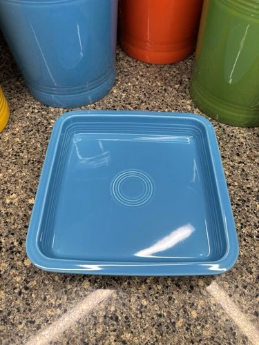 Fiesta PEACOCK blue  8.5" Square Utility Tray Napkin Holder rare  Hard to Find