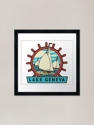 Genfersee Vintage Stil Aufkleber Fra gerahmt Wandbild Poster Leinwanddruck Bild