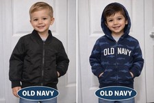 Old Navy Boys Black Bomber Jacket Full Zip Fleece Recycled Materials XS 5