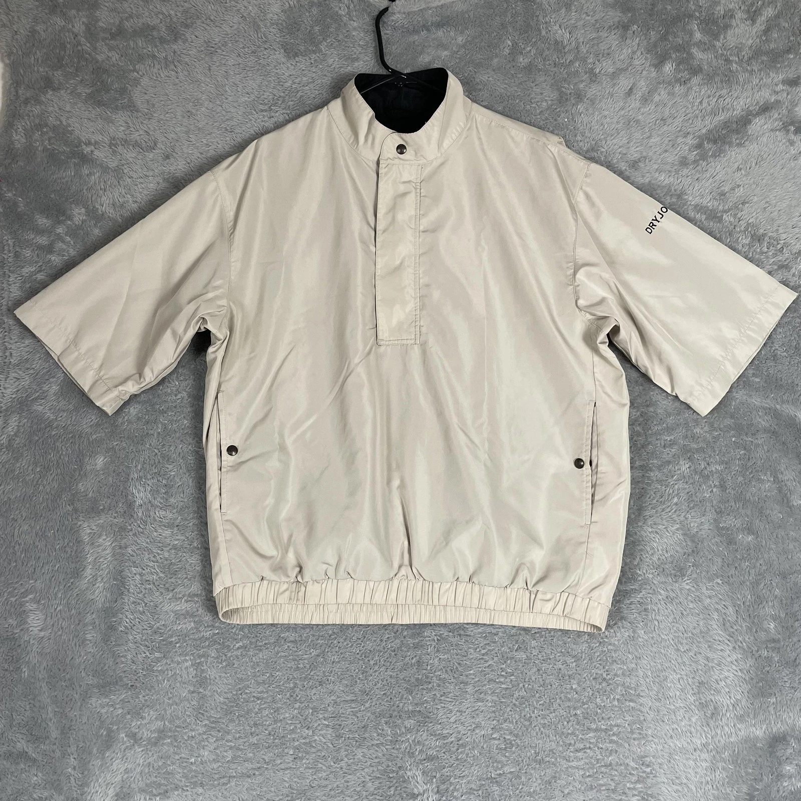 FootJoy DryJoys Pullover Jacket Mens Medium Beige Waterproof Golf Short Sleeve