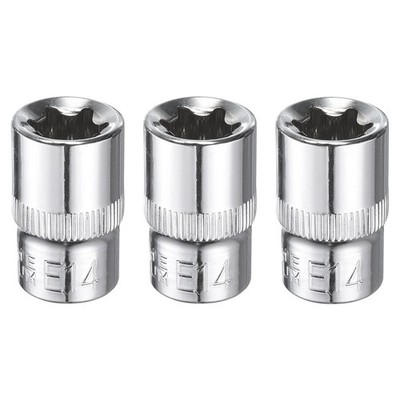 3pcs E-Torx Socket 3/8'' Drive E14 Star Socket 1.1'' Length 6 Point Spline Sleeve