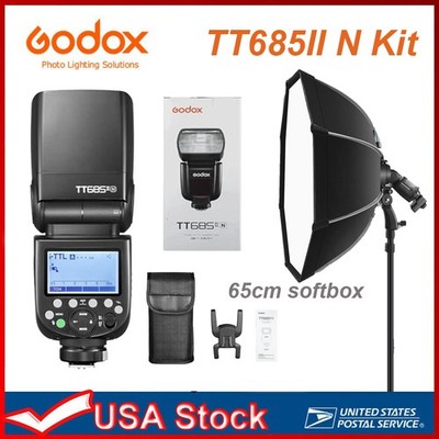 USA Godox TT685II-N 2.4G i-TTL HSS Speedlite Flash Light with 65cm softbox KIT