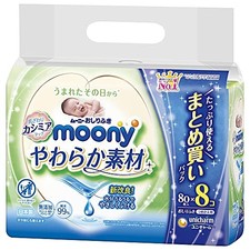 Unicharm Moony Japanese Baby Wipes Soft Type 8 Pack 640 Sheet Refill 140x200mm