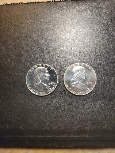 SET OF 2 SILVER PROOF FRANKLIN HALF DOLLARS  1963 x2