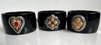 Brighton Wide Black MONARCH HINGED BANGLE Bracelet Choose Love, Dream or Joy NWT