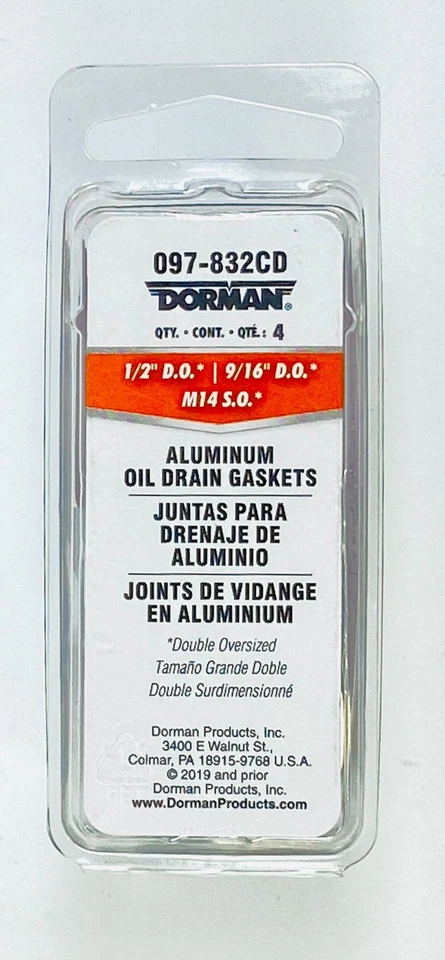 Dorman 097-832CD 铝排油垫圈 M14 1/2 x 9/16 16 件套 — 第 3/3 张图片
