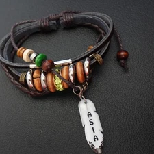 Asia Personalized Boho Bracelet Leather Stacked Hippie Indie Name Green Sparkle