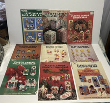 Lot of 8 Plastic Canvas Pattern Leaflets Christmas Tissue Covers Little Girl etc